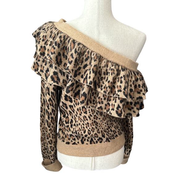 Frame Off Shoulders Leopard Ruffled Sweater S - Picture 7 of 9